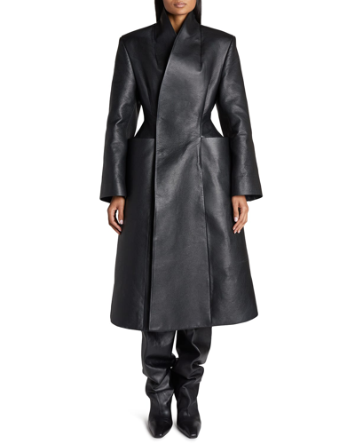 Shop Balenciaga Hourglass Leather Coat In Noir