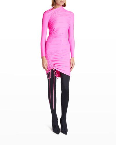Shop Balenciaga Asymmetric Ruched Mini Dress In Fluo Pink