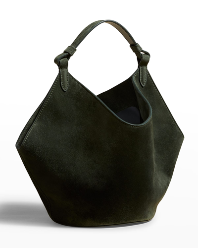 Shop Khaite Lotus Mini Suede Shoulder Bag In 200 Black