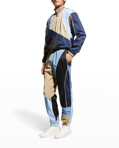 Shop Ahluwalia Men's Mel Colorblock Nylon Track Pants In Beige/blue/navy