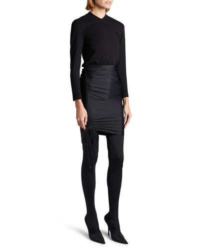 Balenciaga Short Skirt In Black Stretch Nylon With Curl In Noir