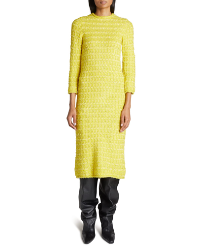 Shop Balenciaga Metallic Eyelash Tweed Backwards Midi Dress In Yellow