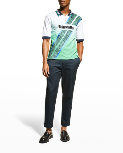 Shop Ahluwalia Men's Logo Football Polo Shirt In Green/white/blue