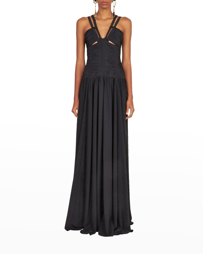 Shop Ulla Johnson Anya Gathered Dropped Waist Gown In Noir