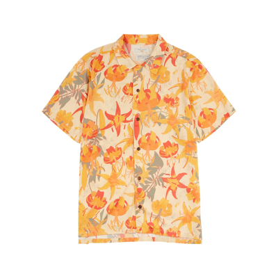 Shop Nudie Jeans Avarid Floral-print Twill Shirt In Orange