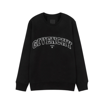 Shop Givenchy College Black Logo-embroidered Cotton Sweatshirt