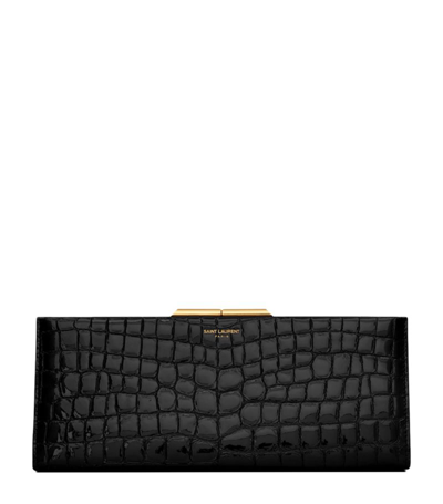 Shop Saint Laurent Croc-embossed Clutch Bag In Black