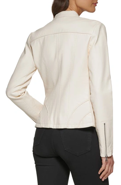 Shop Guess Faux Leather Racer Jacket In Ivory