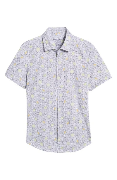 Shop Stone Rose Melon Print Drytouch® Performance Knit Short Sleeve Button-up Shirt In Lime Yellow