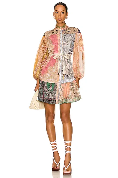 Shop Zimmermann Spliced Lantern Mini Dress In Patch Paisley