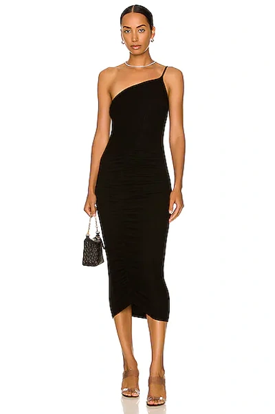 Shop Enza Costa For Fwrd One Shoulder Ruched Midi Dress In Black