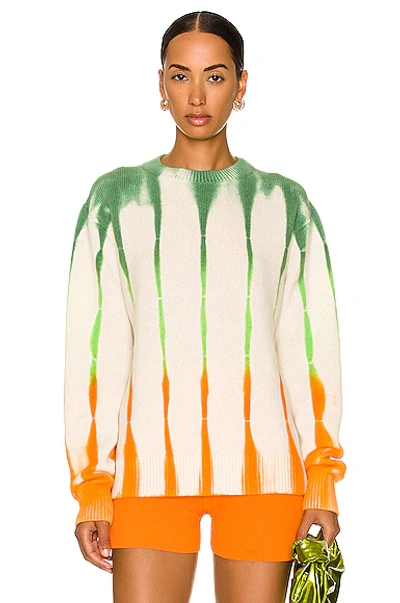 Shop The Elder Statesman Cashmere Beetle Crew Sweater In Ivory  Mandarin  & Matcha