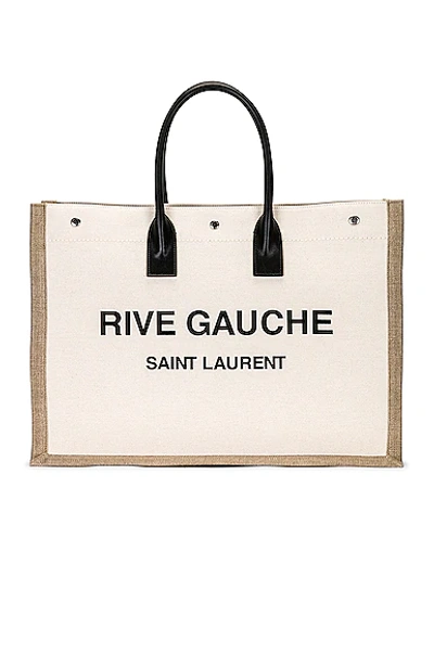 Shop Saint Laurent Rive Gauche Tote Bag In Greggio  Naturale  & Nero