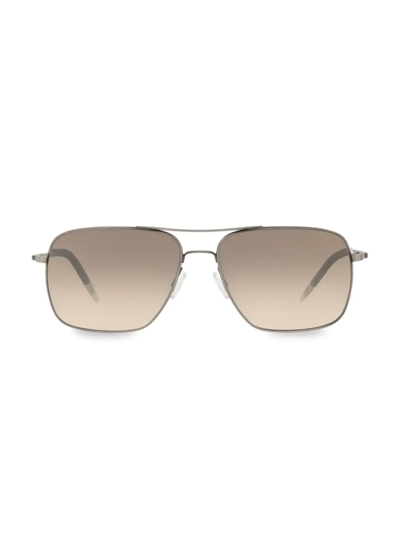 Shop Oliver Peoples Men's Clifton 58mm Aviator Sunglasses In Silver