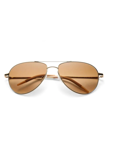 Shop Oliver Peoples Men's Benedict 16mm Aviator Sunglasses In Gold