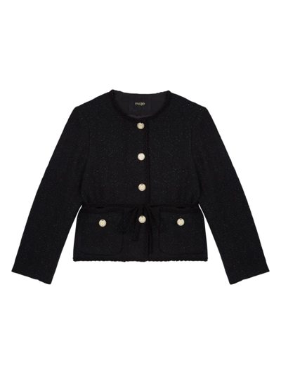 Shop Maje Women's Straight Cut Shiny Tweed Jacket In Black