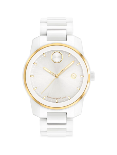 Shop Movado Men's Bold Verso Ceramic Bracelet Watch In White