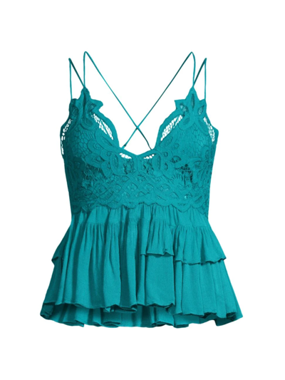 Shop Free People Women's Adella Lace Peplum Cami In Teal