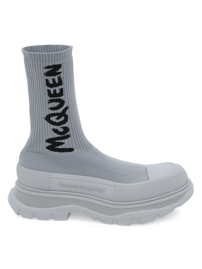 Shop Alexander Mcqueen Men's Logo Sock Shoes In True Grey