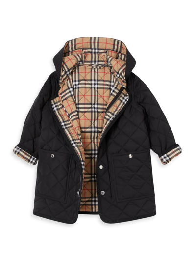 Shop Burberry Little Boy's & Boy's Reilly Diamond Quilted Hooded Coat In Black