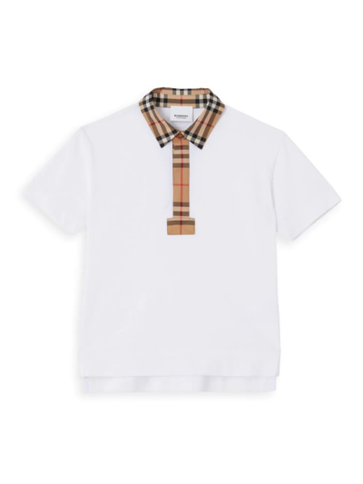 Shop Burberry Little Kid's & Kid's Johane Vintage Check-trim Polo Shirt In White