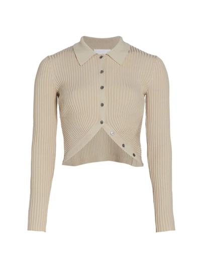 Shop Jonathan Simkhai Women's Sol Rib-knit Button-front Crop Top In Truffle