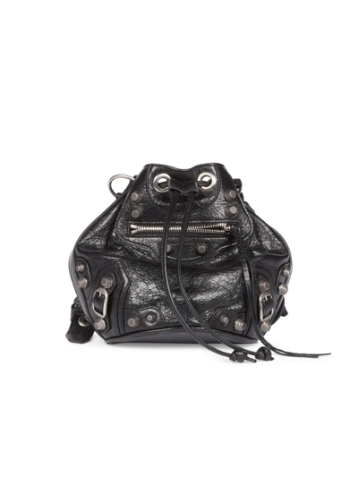 Shop Balenciaga Women's Xs Le Cagole Leather Bucket Bag In Black