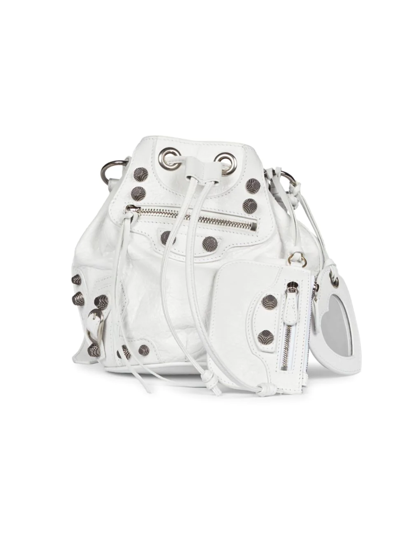 Shop Balenciaga Women's Xs Le Cagole Leather Bucket Bag In Optic White