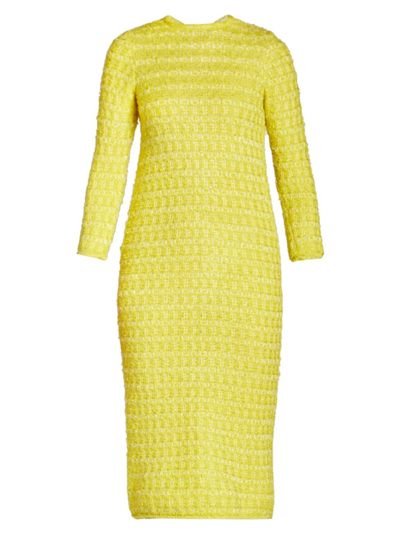 Shop Balenciaga Women's Tweed Buttoned Back-to-front Midi Dress In Yellow