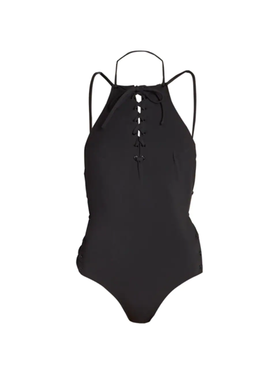 Shop Balenciaga Women's Lace-up One-piece Swimsuit In Black