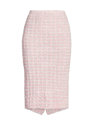 Shop Balenciaga Tweed Buttoned Pencil Skirt In Pink