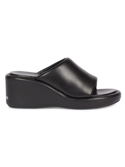 Shop Balenciaga Women's Rise Leather Wedge Sandals In Black White