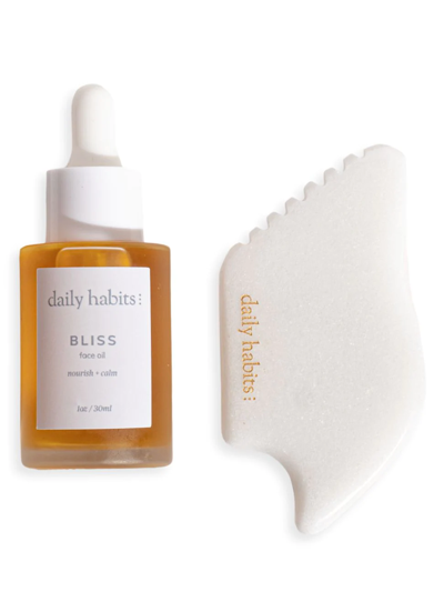 Shop Daily Habits Women's 2-piece White Jade Gua Sha & Bliss Face Oil Set