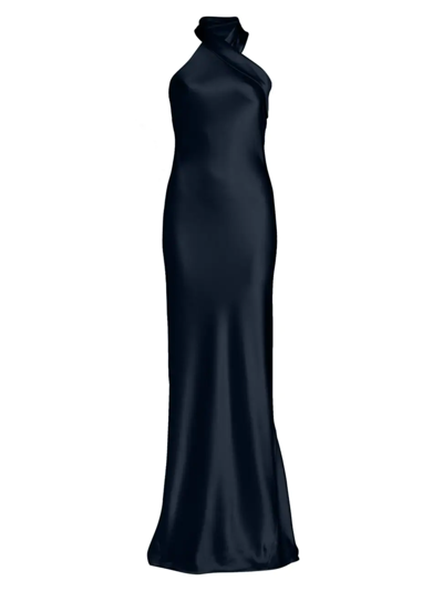 Shop Galvan Women's Pandora Asymmetrical Bias Cut Dress In Midnight