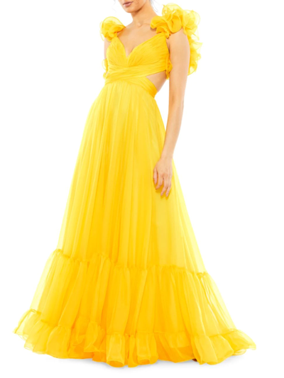 Shop Mac Duggal Women's Ieena Cutout Chiffon Gown In Sunshine