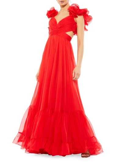 Shop Mac Duggal Women's Ieena Cutout Chiffon Gown In Red