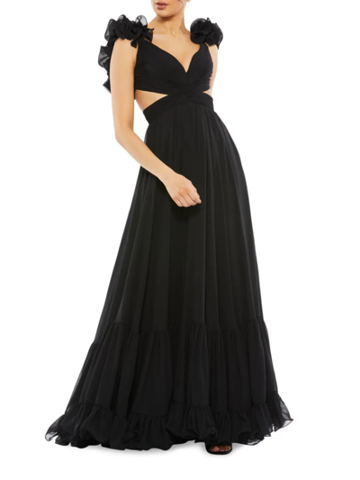 Shop Mac Duggal Women's Ieena Cutout Chiffon Gown In Black