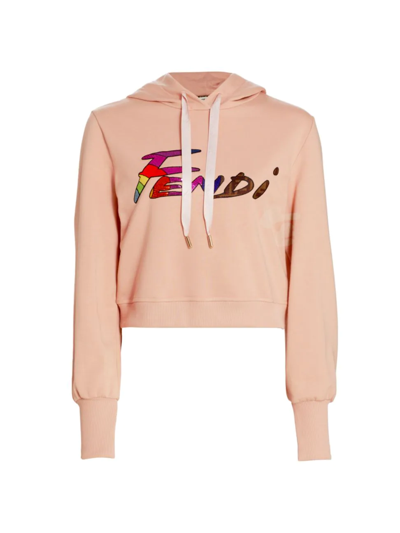 Shop Fendi Women's Cotton Logo Hoodie In Grace