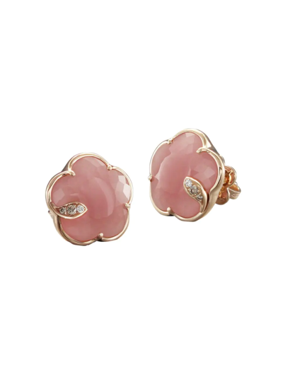 Shop Pasquale Bruni Petit Joli 18k Rose Gold, Pink Chalcedony & Diamonds Stud Earrings
