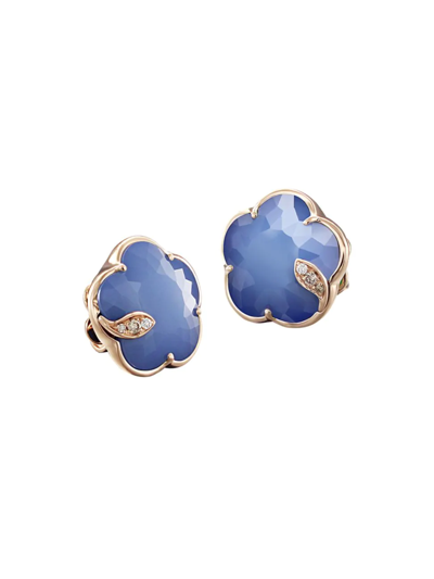 Shop Pasquale Bruni Petit Joli 18k Rose Gold, Diamonds, White Agate & Lapis Lazuli Doublet Stud Earrings