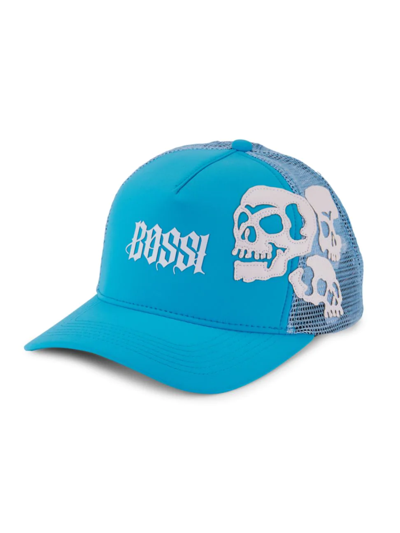 Shop Bossi Men's Logo Skull Trucker Hat In Baby Blue