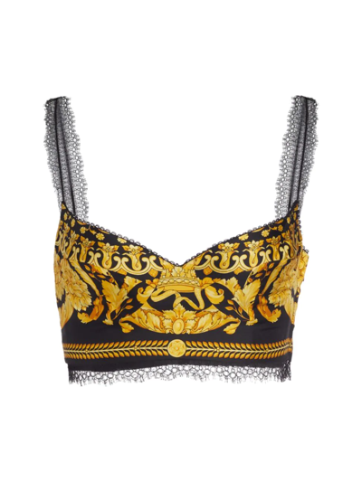 Shop Versace Women's Barocco Bralette Top In Black Gold