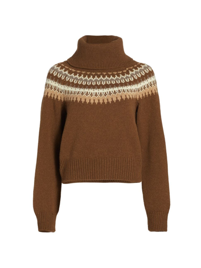 Shop Nili Lotan Women's Alesander Fair-isle Turtleneck Sweater In Chestnut