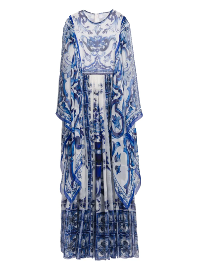 Shop Dolce & Gabbana Women's Blu Mediterraneo Painterly Maxi Dress In Tris Maioliche