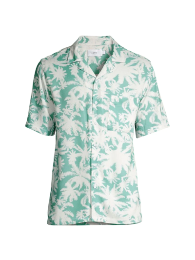 Shop Onia Men's Palm Print Camp Shirt In Moonlight