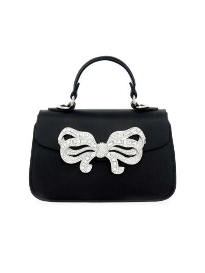 Shop Judith Leiber Women's Bow Crystal-embellished Satin Top Handle Bag In Black
