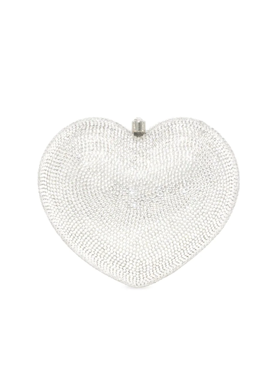 Shop Judith Leiber Petite Heart Crystal-embellished Clutch In Silver