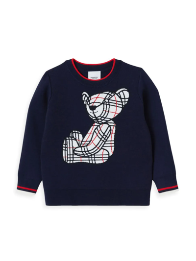 Shop Burberry Little Boy's & Boy's Thomas Bear Jacquard Wool-blend Sweater In Navy
