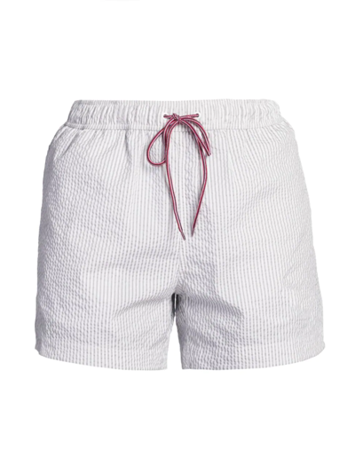 Shop Thom Browne Men's Seersucker Swim Shorts In Medium Grey