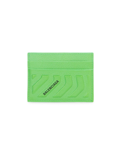 Shop Balenciaga Logo Leather Card Holder In Acid Green